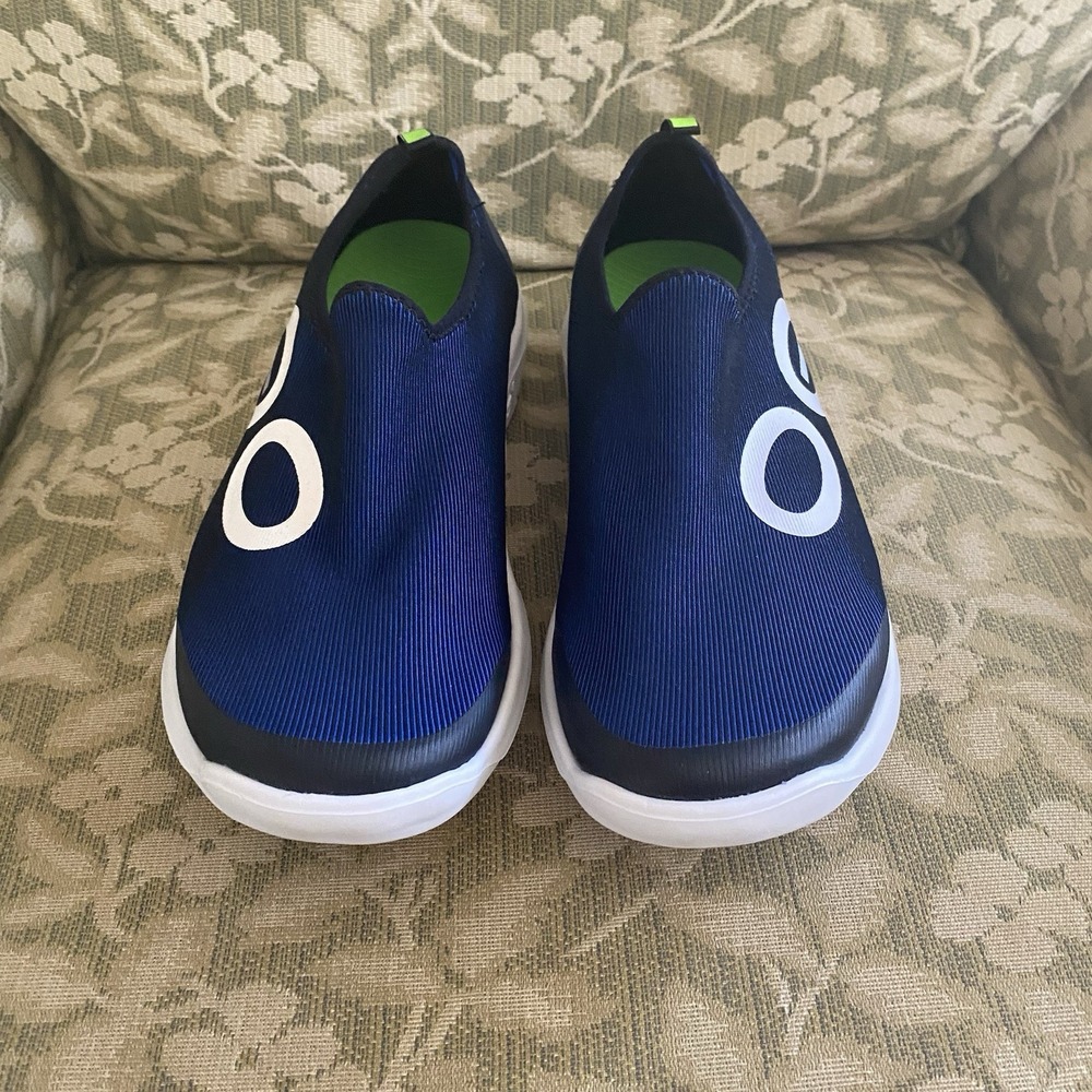 OOFOS OOmg Sport Low Mens Recovery Comfort Shoes Navy Blue White US 10